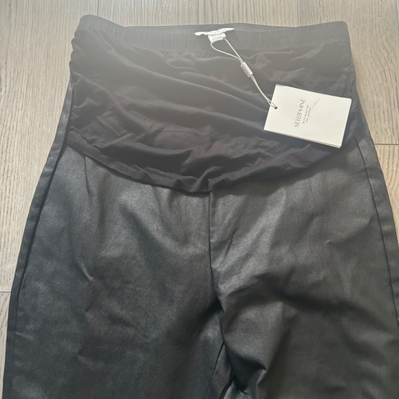 New Seraphine Lexa Matte Coated Faux Leather Over The Bump Maternity Leggings - Picture 6 of 9
